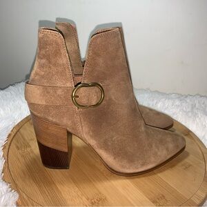 Aldo Kendall Women's Ankle Booties Light Brown Size 7.5 Suede Colourblock Heel